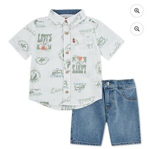 Levi's 2 PCs set-Kids White and Green Shirt with Denim Shorts